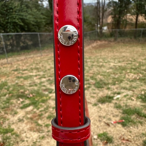 Tory Burch NWT Patent Leather Hobo Bag in Red w/ Silver Hardware Retail $378 - Picture 9 of 10
